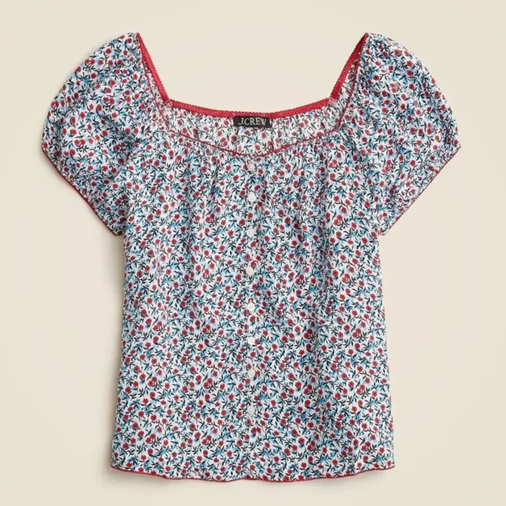 J. Crew Poppy Crepe de Chine Top Skirt Set Floral Blue Red Size Small